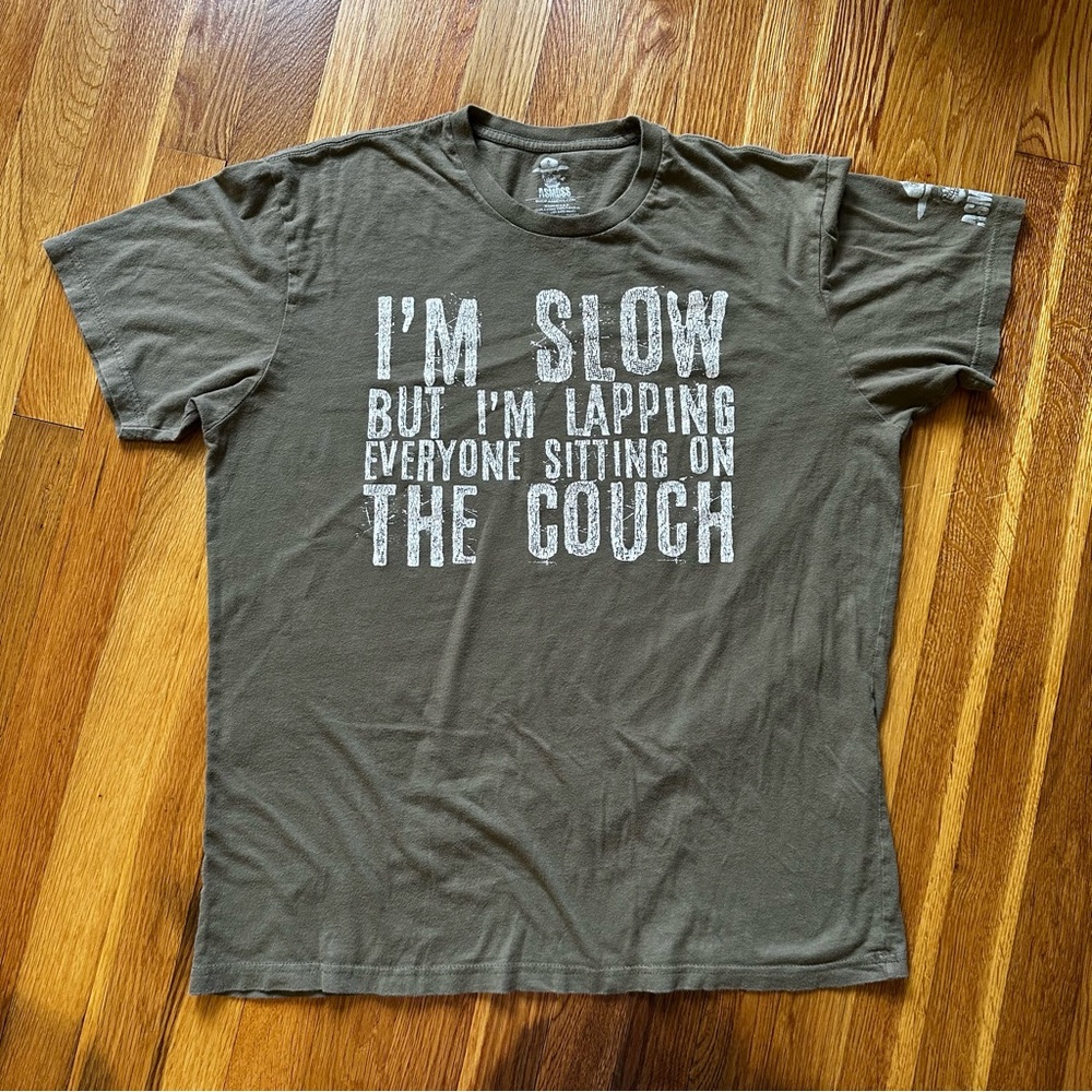 Men’s Green ASMDSS Short Sleeve Tee with Humorous Print Made in USA Size Large